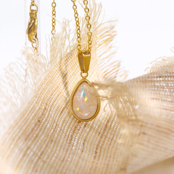 oly-54b6fddd0090113b5798e28f7d18cb6f Wholesale Stylish Drop Pendant Necklace Imitation Opal ISteel Stainless Steel Electroplated Sweater Chain For Women