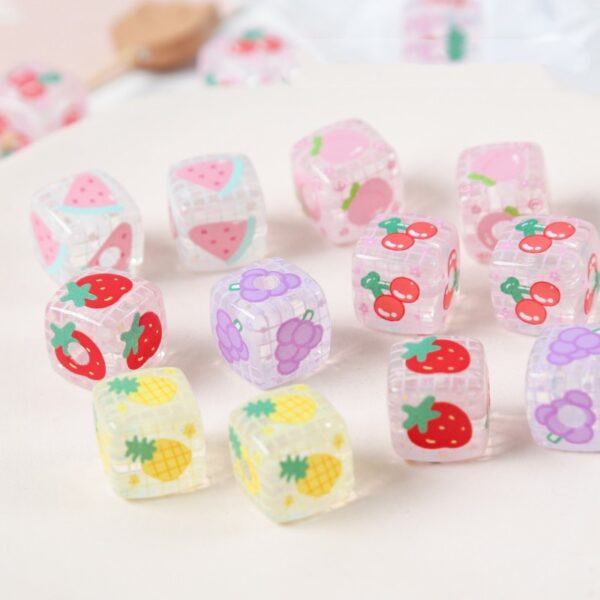 oly-554340effb399b5688384c37096ef20a Wholesale Trendy Fruit Printed Acrylic Cube Loose Beads DIY Phone Chain Jewelry Accessory