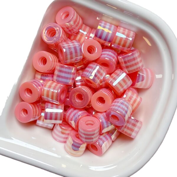 Wholesale Rainbow Stripe Cylindrical Resin Barrel Beads Electroplated Plastic Loose Beads for DIY Bracelet Jewelry Making Craft and Gift Accessory