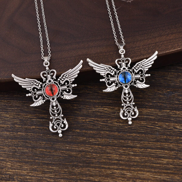 Wholesale Trendy Angel Wing Evil Eye Cross Pendant Necklace Fashion Jewelry Accessory Gift For Boutique Resale