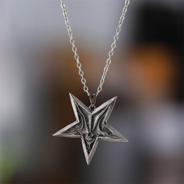 oly-568a3341f1c9be018daf75b674b9ca7c Wholesale Zinc Alloy Ancient Silver Pentagram Pendant Necklace Gothic Hip Hop Satan Smile Design Fashion Accessory