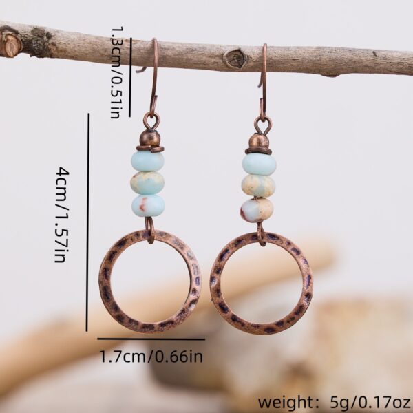 Wholesale Bohemian Hammered Circle Turquoise Beaded Drop Earrings For Women Vintage Fashion Jewelry Accessory Boutique Resale Gift