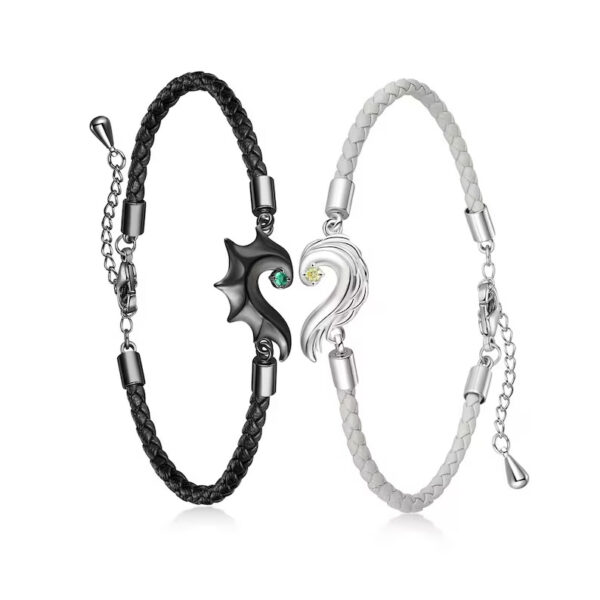 Wholesale Vintage Style Couple Bracelet Black White Dragon Heart Gemstone Metal Jewelry Accessory For Men Women Boutique Resale