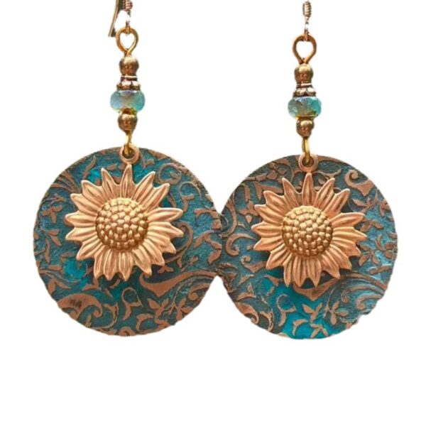 oly-56d3025f104c707f236144cc927fb3e3 Wholesale Retro Bohemian Sunflower Earrings Alloy Double Layer Vintage Jewelry Accessory Party Gift
