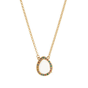 Water drop colored diamond glass photo box necklace