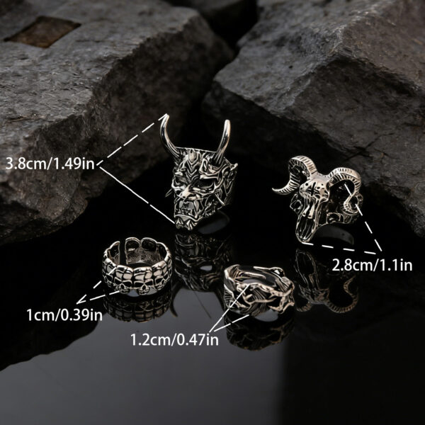 Wholesale Gothic Skull Goat Head Adjustable Open Ring Vintage Thorn Feather Design Unisex Fashion Jewelry Accessory