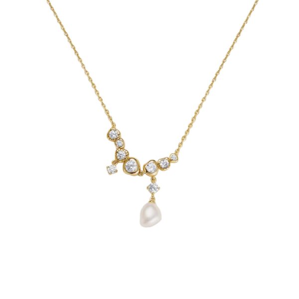Wholesale Finish Drop Pearl Necklace Electroplating Copper With Sparkling Crystals Elegant Everyday Jewelry Gift For Women