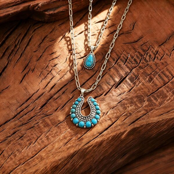 oly-5935dce3fbd48ac3b6a997d1ed8ad1b6 Wholesale Vintage Western Turquoise Butterfly Horseshoe Long Chain Necklace Fashion Accessory Boutique Resale Gift
