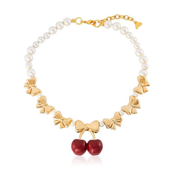 Wholesale Copper Electroplated Pearl Cherry Beaded Necklace Sweet French Style Chic Jewelry Accessory
