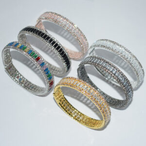 Wholesale Rhinestone 3 Row Open Bangle Bracelet For Women Silver Fashion Jewelry Office Style Boutique Resale Gift