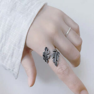Wholesale Distressed Leaf Ring Antique Silver Zinc Alloy Punk Hip Hop Chic Jewelry Accessory Boutique Resale Gift