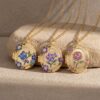 oly-5adc099cd9c3c5b47de63b9afd59511a Wholesale Chic Blue Flower Photo Locket Necklace Copper Open Close Pendant With And Iris Print Fashion Jewelry Accessory