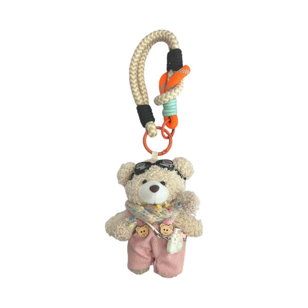 oly-5b1a8efbe1436fb7217f28d732b42a35 Wholesale Plush Bear Keychain Bag Charm Cute Scarf Overalls Stuffed Animal With Camera Pink Korean Style Car Key Accessory Gift