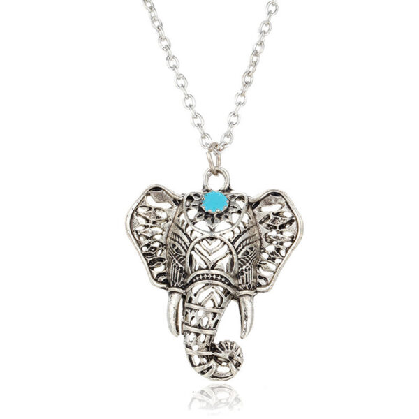 oly-5b6be620a354d750b54c25406bb9f42c Wholesale Alloy Ancient Silver Hollow Elephant Pendant Necklace Vintage Bohemian Ethnic Style Unisex Jewelry