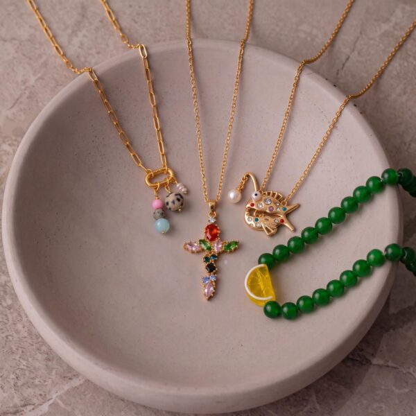 oly-5bac95b69cb7cc943bd09db3ea2b2d4f Wholesale Vintage Beaded Necklace Cross Fish Charms Dopamine Stone Pearl Pendant Chic Gift Jewelry Accessory For Boutique Resale