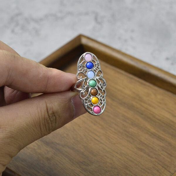 oly-5bd2676e7c5d49020434d4f3409e08df Wholesale Antique Silver Zinc Alloy Adjustable Ring Distressed Geometric Rainbow Hollow Bohemian Style Jewelry Accessory