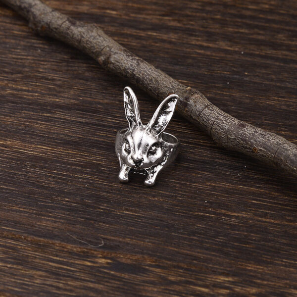 oly-5bf467c31137e523bfdf948b5926da1c Wholesale Antique Silver Zinc Alloy Cyberpunk Rabbit Open Ring Unisex Animal Jewelry Gift