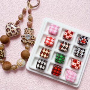 Wholesale Square Acrylic Loose Beads Black Diamond Grid Pattern for DIY Jewelry Making Phone Charm Bag Charm Fashion Accessory