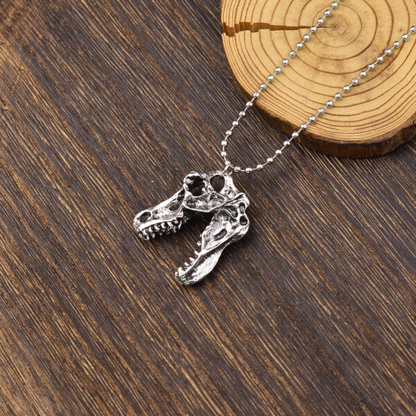 Wholesale Antique Silver Zinc Alloy T Rex Skull Pendant Necklace Vintage Hip Hop Dinosaur Fashion Jewelry Accessory For Everyday Styling