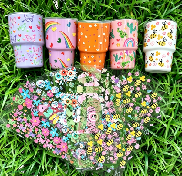 Wholesale 8pcs Leopard Print Peace Hand Heart Sunflower Print 3oz Cup Stickers Wrap OLY Exclusive