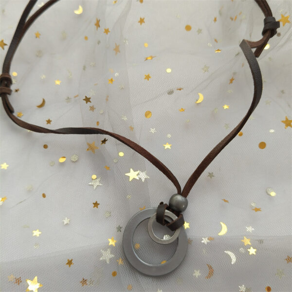 oly-5c7dd481fd907b02ed4a567d6e8c8ab4 Wholesale Retro Geometric Double Circle Pendant Leather Necklace Trendy Jewelry Accessory For Gifting