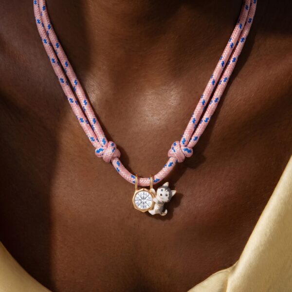 oly-5c816edaec2f4517bfdf221dec620276 Wholesale Trendy Cat Pendant Necklace Geometric Zircon Design With Purple Rope Stainless Steel Electroplated Stainless Steel Jewelry Accessory For Gift And Boutique