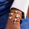 Wholesale Trendy Stainless Steel Open Twisted Bangle Bracelet With Geometric Zircon Versatile Fashion Jewelry Accessory For Commuting And Gift Giving