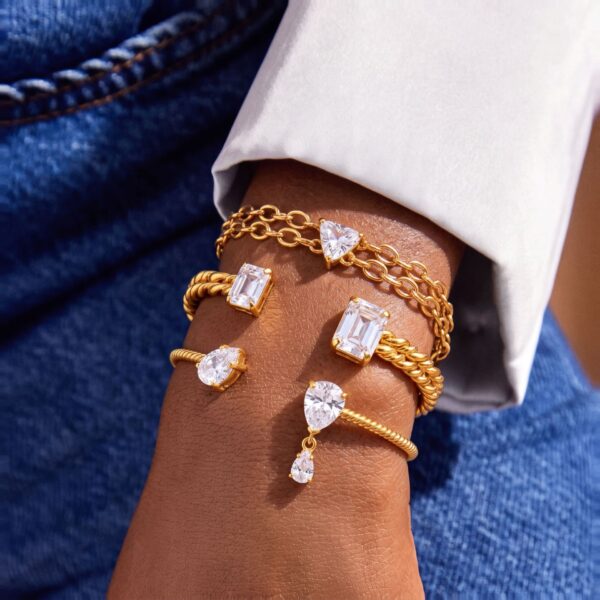 Wholesale Trendy Stainless Steel Open Twisted Bangle Bracelet With Geometric Zircon Versatile Fashion Jewelry Accessory For Commuting And Gift Giving