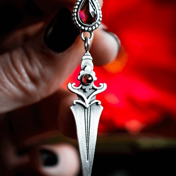 oly-5d2442973dfec20c18b47b344ee92b54 Wholesale Retro Red Ruby Dagger Tassel Earrings For Women Silver Alloy Stylish Party Fashion Accessory Gift