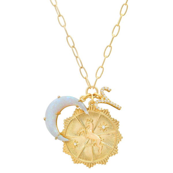 Wholesale 12 Zodiac Moon Opal Pendant Necklace For Women Casual Gift Fashion Accessory