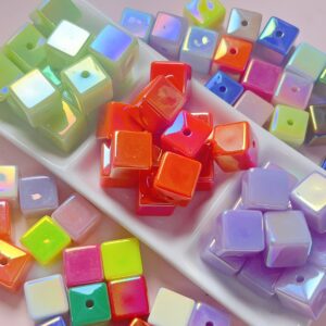 Wholesale 14mm UV Plated Colorful Shell Square Acrylic Loose Beads for DIY Phone Chain Hair Tie Jewelry Making Fashion Accessory