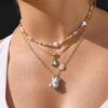 oly-5e223966cbeb470e8239786f208738a5 Wholesale Titanium Steel Titanium Steel Diamond Cuban Chain Necklace Heart Pendant Green Stone Fashion Accessory Everyday Wear