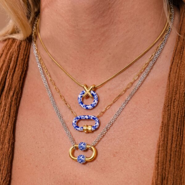 oly-5e51c7065c075f47d95f805cc7c366bf Wholesale 18K Gold Plated Stainless Steel Blue White Porcelain Pattern Necklace Stylish Jewelry Accessory For Women Boutique Resale