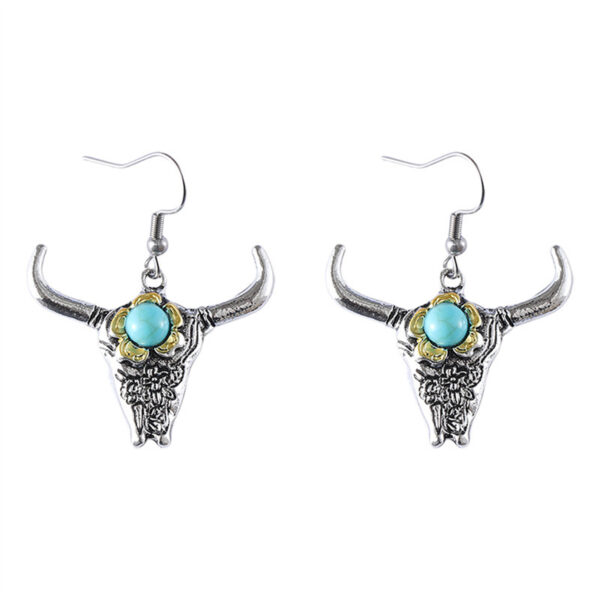 oly-5eb3b69de2a6ae51f286f86903c279c8 Wholesale Retro Punk Turquoise Bull Head Earrings Necklace Set Ancient Silver Zinc Alloy Fashion Jewelry Gift