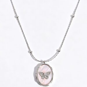Silver butterfly shell clasp necklace