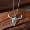 oly-5f41cd17d346eeb530bf01ff7dbc262f Wholesale Retro Punk Turquoise Bull Head Earrings Necklace Set Ancient Silver Zinc Alloy Fashion Jewelry Gift