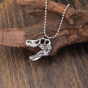 Wholesale Antique Silver Zinc Alloy T Rex Skull Pendant Necklace Vintage Hip Hop Dinosaur Fashion Jewelry Accessory For Everyday Styling