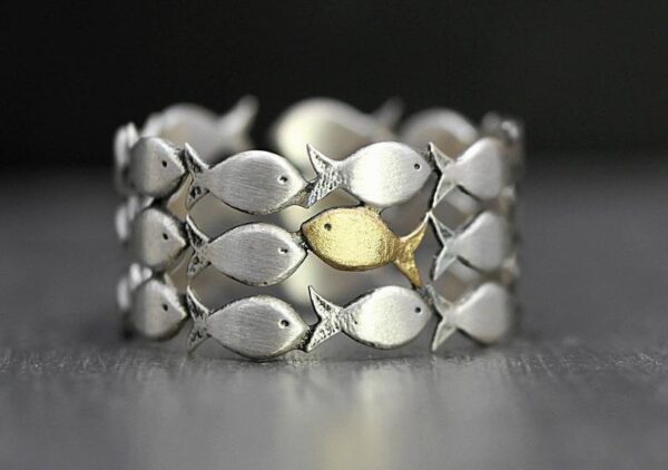 Wholesale Fish Design Open Ring Adjustable Two Tone Animal Jewelry Accessory For Women Gift Boutique Resale