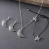 oly-608785f19d80f260e2b873133ff5c69a Wholesale Zinc Alloy Ancient Silver Star Moon Earrings Necklace Bracelet Set Everyday Wear