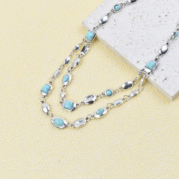 oly-609e0746b19c455ec2d0fa096199584f Wholesale Vintage Ethnic Style Turquoise Double Layered Necklace Trendy Chic Jewelry Accessory For Boutique Resale And Gift