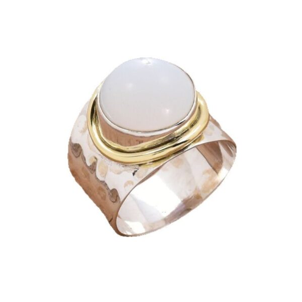 Wholesale Retro Bohemian Two Tone Gemstone Ring Wide Band Alloy Jewelry Accessory For Women Trendy Party Gift And Boutique Resale
