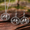 Wholesale Trendy Geometric Circle Hollow Bird Pendant Earrings Necklace Set Retro Alloy Jewelry Boutique Resale