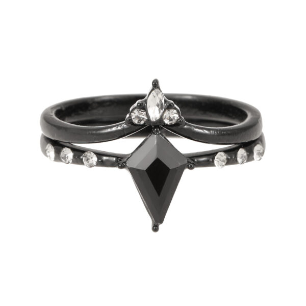 Wholesale Electroplated Black Alloy 2 Piece Ring Set For Women Fashion Jewelry Gift