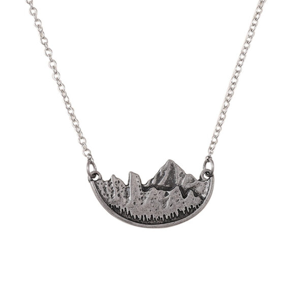oly-62f93626b948f3a36766ef016538ca84 Wholesale Irregular Mountain Pendant Necklace Antique Silver Geometric Semi Circle Jewelry Gift