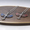 Wholesale Electroplated Zinc Alloy Blue Gothic Angel Cross Pendant Necklace Dark Style Fashion Jewelry Accessory For Gift And Boutique Resale