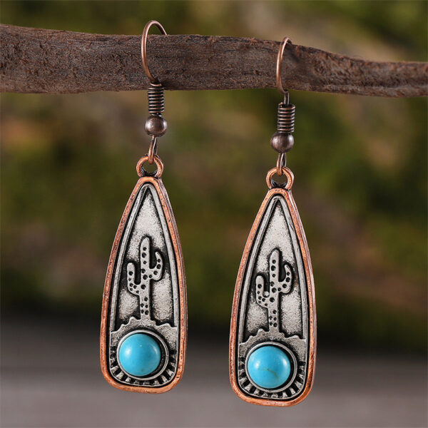 oly-6378496aa3a76cf7e2eea38dce50c935 Wholesale Chic Bohemian Cactus Turquoise Necklace And Earrings Set Electroplated Zinc Alloy Boutique Resale Fashion Accessory