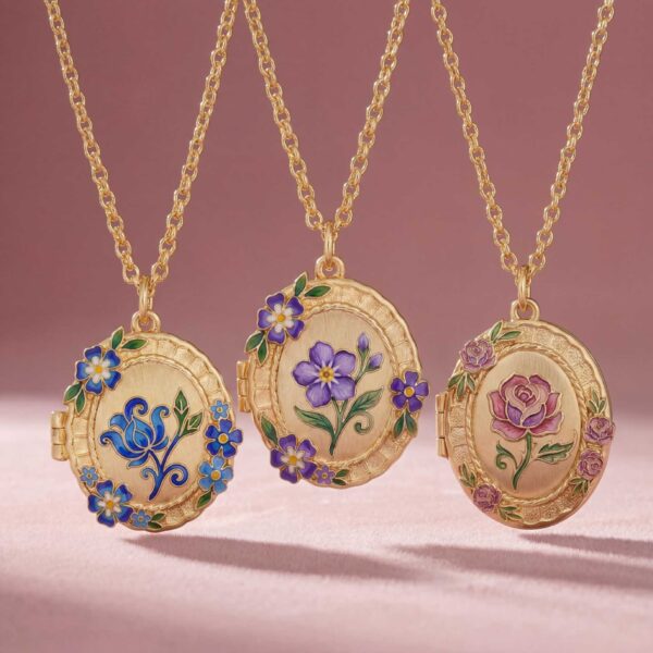 oly-637fe8dcae3d8aeca5ac783c0111f9dd Wholesale Chic Blue Flower Photo Locket Necklace Copper Open Close Pendant With And Iris Print Fashion Jewelry Accessory