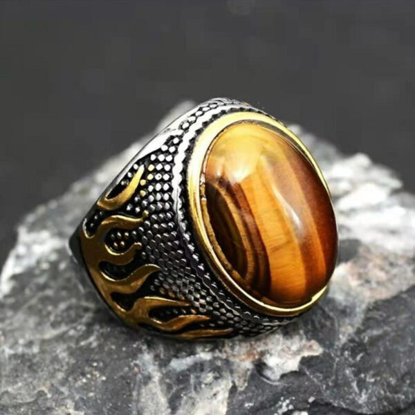 oly-63bec0c6881e516c6f68e54a95bbf646 Wholesale Antique Silver Zinc Alloy Ring Tiger Eye Flame Design Unisex Statement Jewelry Accessory For Everyday Wear And Boutique Resale