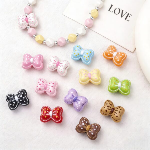 Wholesale Acrylic Heart Polka Dot Bow Loose Beads DIY Keychain Phone Charm Accessory Light Yellow