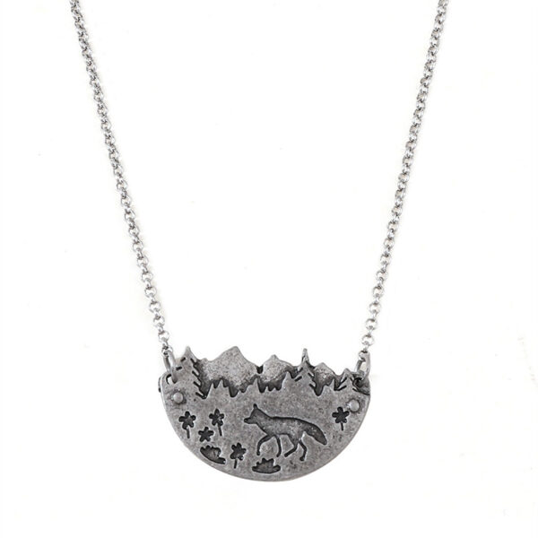 Wholesale Forest Landscape Fox Pendant Necklace Geometric Semicircle Design Antique Silver Zinc Alloy Trendy Jewelry For Women